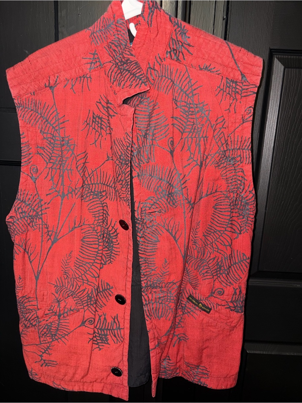 Kiwi Charcoal Gray Button-Front Vest with Subtle Red Accent